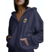 Kadın Kangal Köpek Baskılı Tam Boy Fermuarlı Oversize Hoodie (Lacivert)