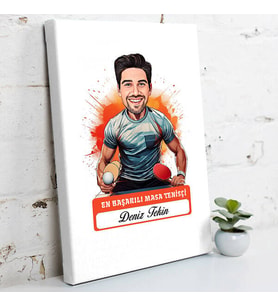 Kişiye Özel Hediye Karikatürlü En Yakışıklı Masa Tenisçisi Kanvas Tablo