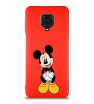Xiaomi Redmi Note 9 Pro Soft Premier Kapak Mickey Mouse-A Tasarımlı Silikon Kılıf - Kırmızı (Şeffaf)