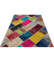 Bej Fuşya Tonlu Geometrik Desenli El Dokuma Salon Halısı Vintage Stil Dekoratif Yatak Odası