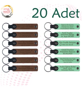 A Kahve & Yeşil, Eğitmenden Öğrencilere Hediye 20'li Set, Kişiselleştirilebilir İsimli Anahtarlık