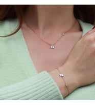 Kare Figürlü Zirkon Taşlı Mine İşli Rose Gold Kaplama Gümüş Takım