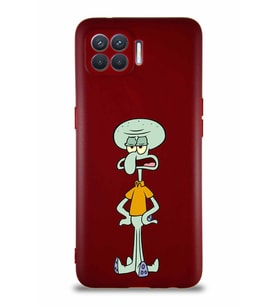 Oppo Reno 4 Lite Soft Premier Kapak Squidward Dokunaç Tasarımlı Silikon Kılıf - Mürdüm (Şeffaf)