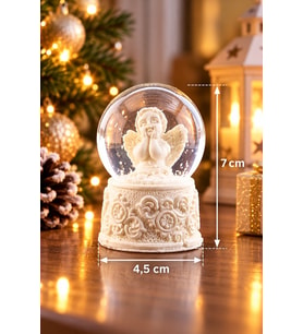Dekoratif Işıklı Kar Küresi Mini Boy Nostaljik Melek Figürlü Yılbaşı Ve Doğum Günü Hediyesi 7x4.5CM