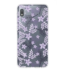 Samsung Galaxy A10 Uyumlu Kapak Floral Lila Tasarımlı Şeffaf Silikon Kılıf