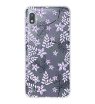 Samsung Galaxy A10 Uyumlu Kapak Floral Lila Tasarımlı Şeffaf Silikon Kılıf