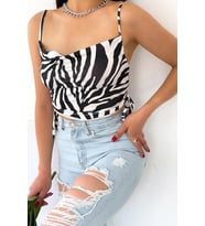 Kadın İp Askılı Bershka Model Dijital Crop (Siyah)