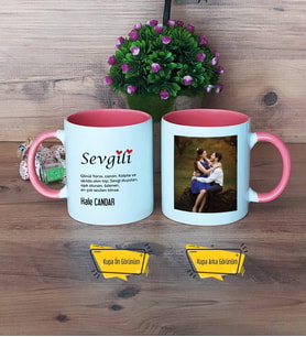 Sevgiliye Hediye Kupa Bardak Pembe Fotoğraflı Sevgililer Günü Hediyesi