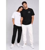 Sevgili Kombini Smiley Baskılı Çift Tişört Oversize Unisex %100 Pamuk 2'li Set