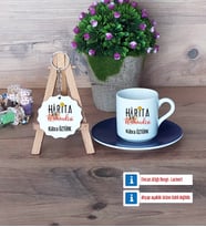 Harita Mühendisi Türk Kahvesi Fincanı Lacivert ve Ahşap Anahtarlık Hediye (Model 1)