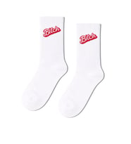 Bi.tch Yazılı Desenli Unisex Beyaz Çorap