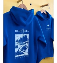 Erkek Kapüşonlu Double Oversize Üç İplik Pamuklu Deniz Yelken Baskılı Kanguru - Saks Mavisi