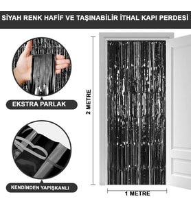 pilelistore Siyah Renk Ekstra Metalize Parlak Saçaklı Arka Fon Perde İthal A Kalite 1x2 Metre