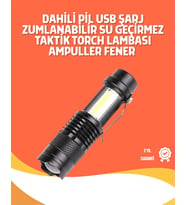 Şarjlı Led El Feneri - 14500 Pil Dahil, 4 Işık Modu, Mini Boy