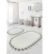 Gülruba Oval Krem Çeyizlik Dantelli 2'li Banyo Paspası Seti Kaymaz Tabanlı 