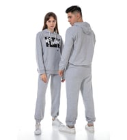 Vishenka Unisex Anime Karakter Baskılı 3 İplik Kapüşonlu Kanguru Cepli Gri Renk Sweatshirt Takım