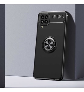 Galaxy M12 Kılıf Standlı Yüzüklü Manyetik Silikon (Siyah)