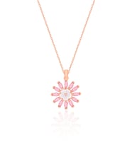 Gümüş Rose Pembe Zirkon Taşlı Manolya Çiçeği Kolye 925 Ayar ST203