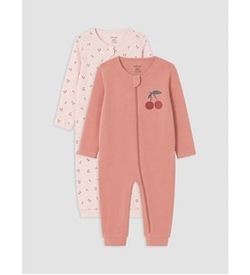 LCW baby Pembe 2'li Kiraz Baskılı Kız Bebek Tulum