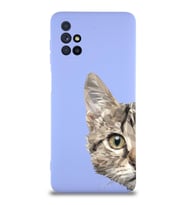 Samsung Galaxy M51 Uyumlu Lansman Kılıf Catface Tasarımlı İçi Kadife Kapak-Lila (Şeffaf)
