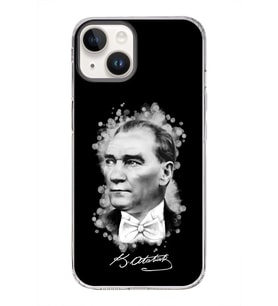 Apple iPhone 14 Uyumlu Kapak Atatürk Tasarımlı Şeffaf Silikon Kılıf