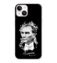Apple iPhone 14 Uyumlu Kapak Atatürk Tasarımlı Şeffaf Silikon Kılıf