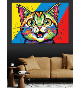 Pop Art Tarzı Renkli Kedi Portresi Dekoratif Kanvas - Mdf Ahşap Tablo