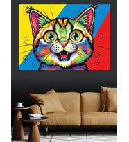 Pop Art Tarzı Renkli Kedi Portresi Dekoratif Kanvas - Mdf Ahşap Tablo