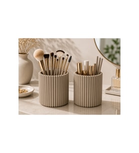 Çizgili Çok Amaçlı Organizer 2'li Set – Makyaj Fırçalık ve Kalemlik