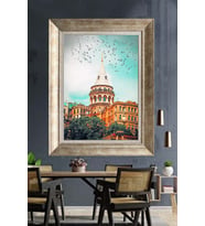 Tablore İstanbul Galata Kulesi Ve Kuşlar Fotoğraf Baskı Çerçeveli Kanvas Tablo
