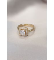 Gold Baget ve Zirkon Taşlı Kare Yüzük TJ-BYK1739