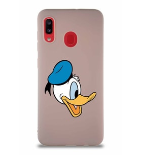 Samsung Galaxy A20 Soft Premier Kapak Donald Duck-F Tasarımlı Silikon Kılıf - Pudra (Şeffaf)