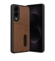 Samsung Galaxy S25 Edge Sara Kartvizitli Deri Kılıf - Taba