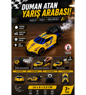 14 cm Çek Bırak Spor Araba Işıklı Duman Atan Metal Oyuncak Yarış Arabası