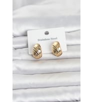 316L Çelik Gold Renk Desenli Yarım Halka Model Kadın Küpe 5886 - HPSBYI1397-5776