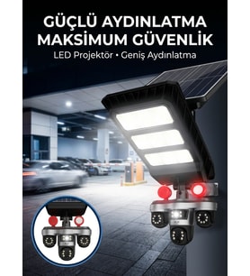 Güneş Enerjili Kablosuz Dış Mekan Güvenlik Kamerası Gece Görüşlü LED Projektörlü