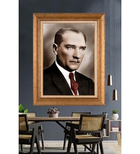 Altın Varaklı Çerçeveli Paspartulu Atatürk Tablo DC1179 (Gold)