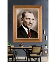 Altın Varaklı Çerçeveli Paspartulu Atatürk Tablo DC1179 (Gold)