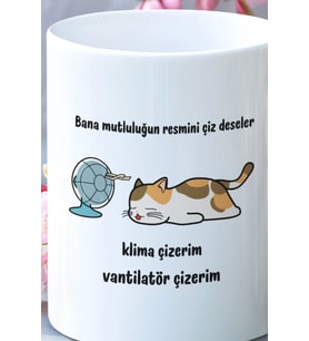 Mutluluğun Resmi-Kedi Baskılı Eğlenceli Komik Hediyelik Beyaz Kupa Bardak