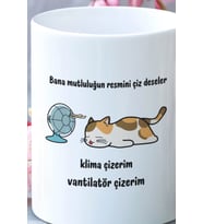 Mutluluğun Resmi-Kedi Baskılı Eğlenceli Komik Hediyelik Beyaz Kupa Bardak