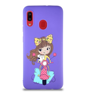Samsung Galaxy A20 Soft Premier Kapak Vespagirl Tasarımlı Silikon Kılıf - Mor (Şeffaf)