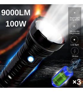Gold Orion  Şarjlı El Feneri – 9000 Lümen, 100W Işık Gücü, 8800 mAh Batarya, Alüminyum Gövde