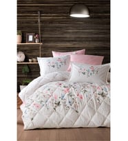 Clasy %100 Pamuk Çift Kişilik Ranforce Uyku Seti (Lastikli Çarşaflı) Palitra V1 Pudra