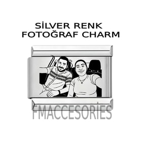 İtalyan Çelik Bileklik Charmı Gümüş Renk Fotoğraf Baskılı Charm İstediğiniz Fotoğraf Baskılı