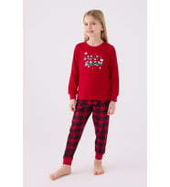 Arnetta 3105 Noel Let İt Snow Kız Çocuk Kırmızı Uzun Kol Pijama Takım