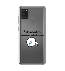 Samsung Galaxy A21S Uyumlu Yıkılmadım Tasarımlı Şeffaf Telefon Kılıfı
