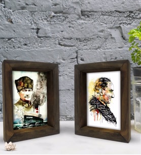 Bk Gift Atatürk Tasarımlı Dekoratif 2'li Doğal Masif Ahşap Çerçeve 15x20cm-6 (Beyaz)