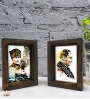 Bk Gift Atatürk Tasarımlı Dekoratif 2'li Doğal Masif Ahşap Çerçeve 15x20cm-6 (Beyaz)