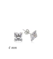 Gümüş Kare Tek Taş Zirkon Küpe - 4 mm (Çok Renkli)