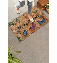 Valerine Life Ahşap Oyma Temalı Kelebekli Hoş Geldiniz Kapı Önü Paspası 45x70cm